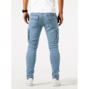 Slim Fit Multi Pocket Jeans, Men's Casual Street Style Medium Stretch Denim Cargo Pants