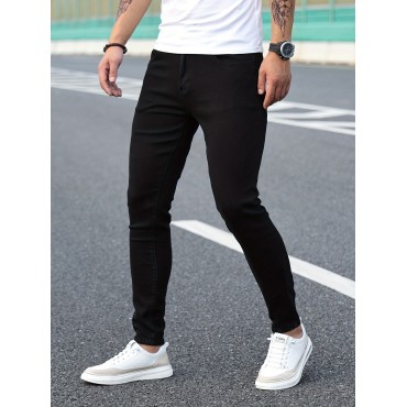 Chic Skinny Jeans, Men's Casual Street Style Distressed Stretch Denim Pants