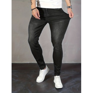 Men's Slim Fit Chic Jeans, Men's Casual Street Style Distressed Medium Stretch Jeans