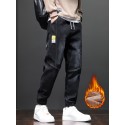 Men's Warm Thick Tapered Pants, Casual Trendy Cropped Pants For Fall Winter