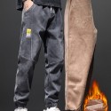 Men's Warm Thick Tapered Pants, Casual Trendy Cropped Pants For Fall Winter