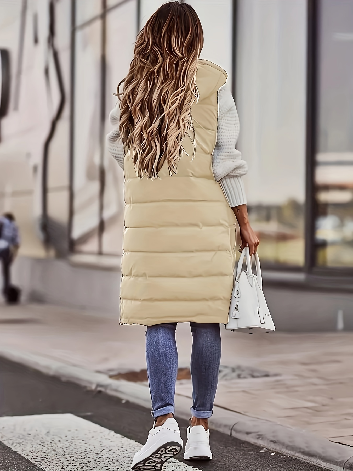 solid drawstring hooded vest versatile sleeveless winter warm outwear for fall winter womens clothing details 6