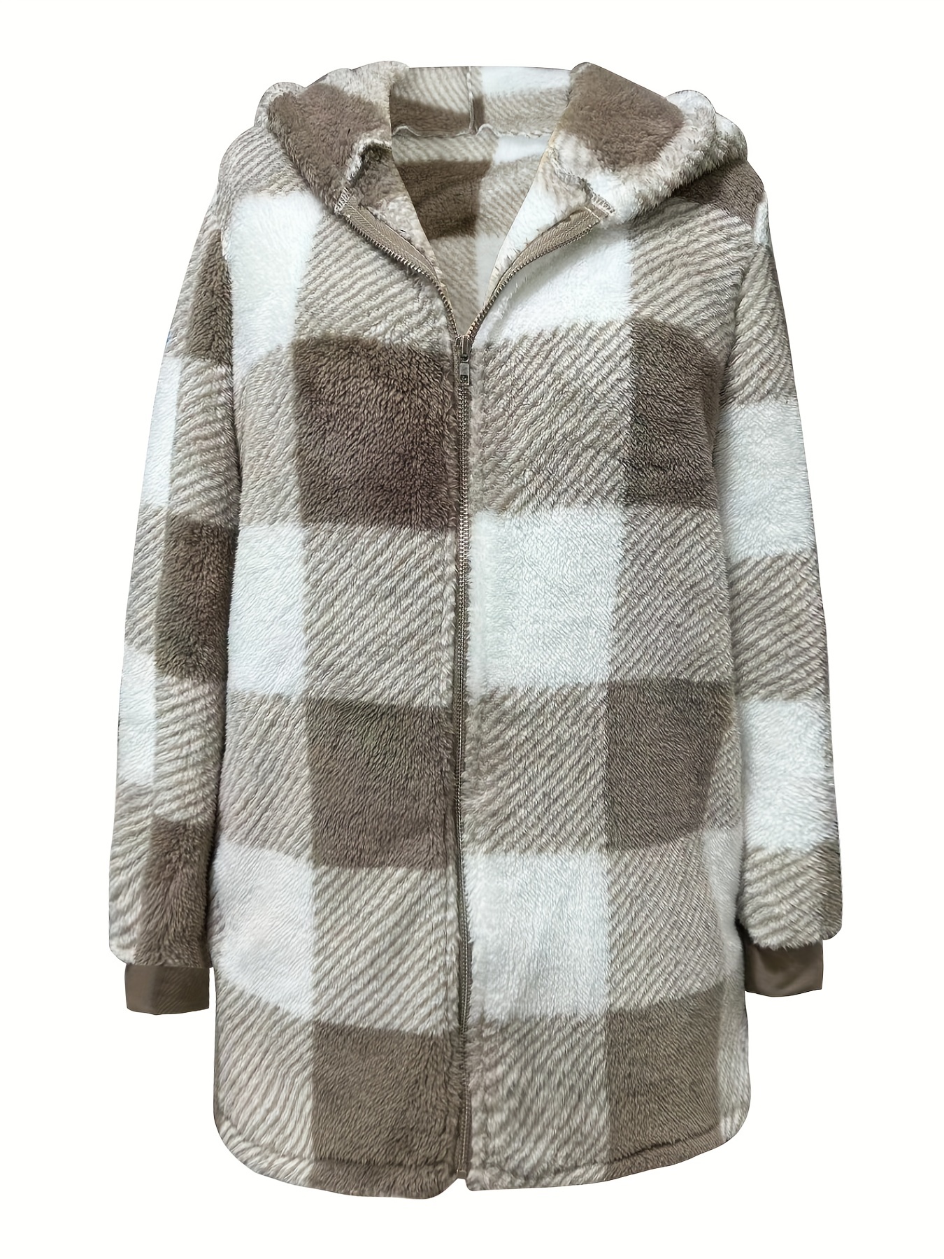 plaid print hooded jacket casual long sleeve warm zip up outerwear womens clothing details 7