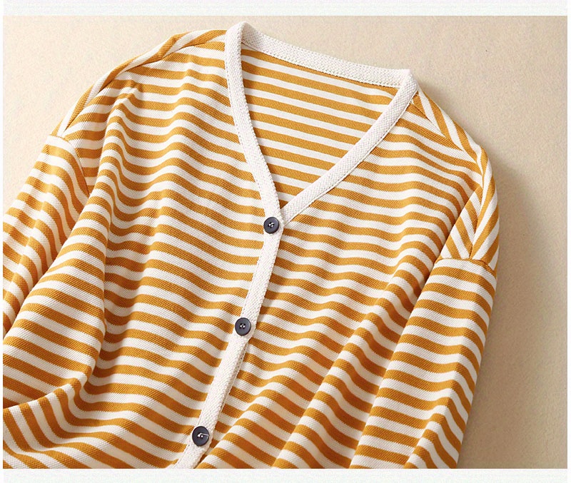 striped print button front jacket casual v neck long sleeve outerwear for spring summer womens clothing details 4