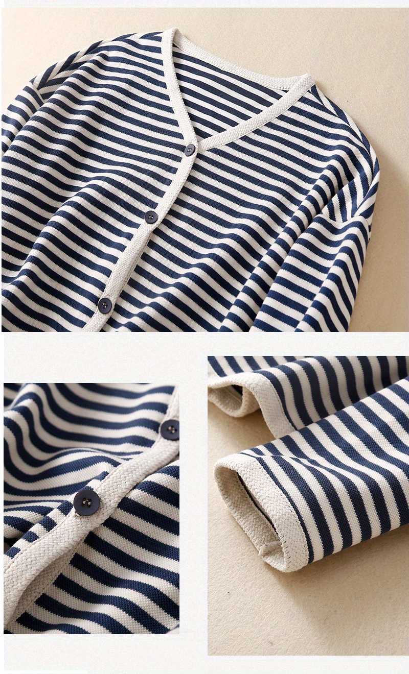 striped print button front jacket casual v neck long sleeve outerwear for spring summer womens clothing details 12