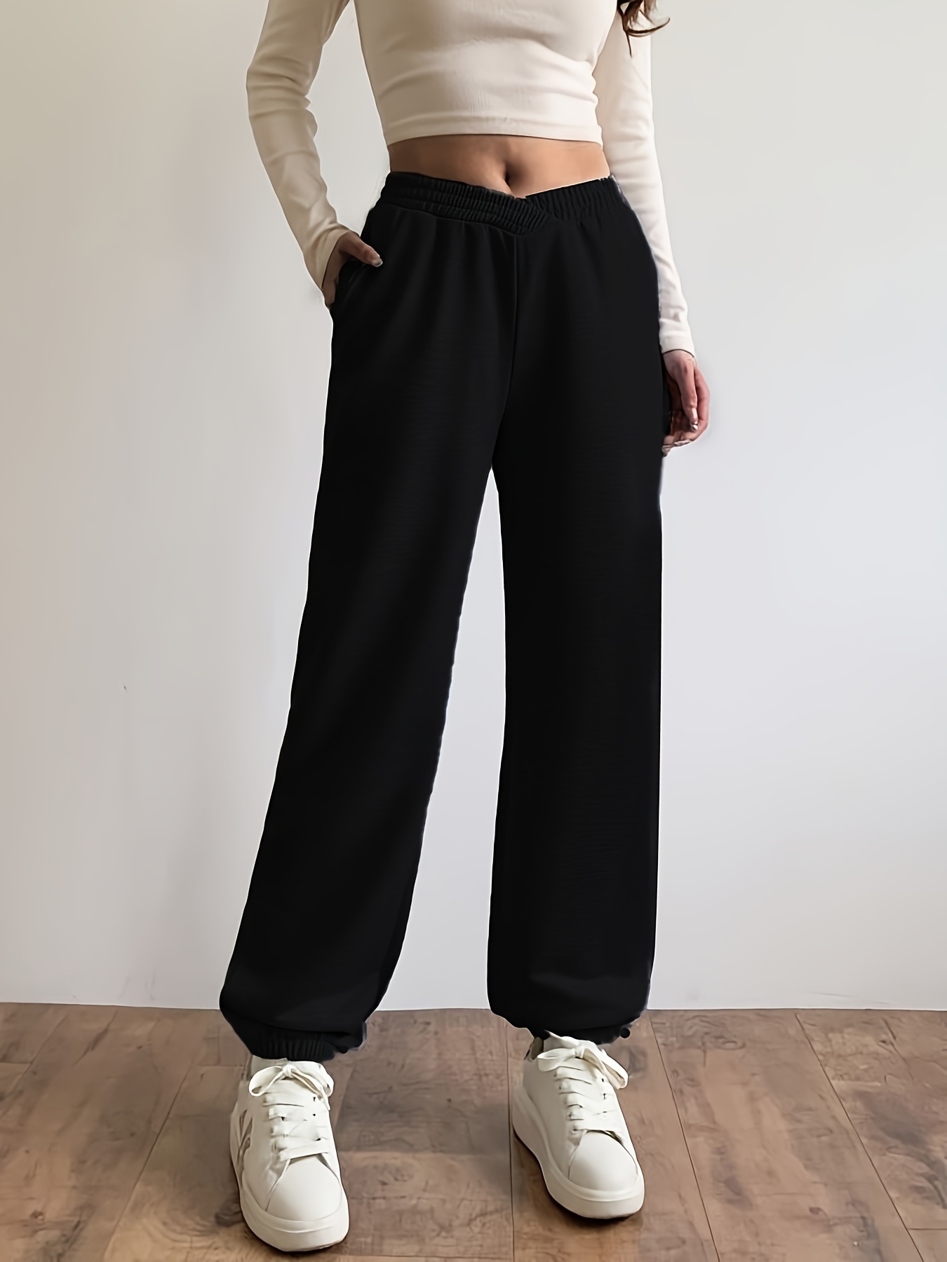 solid loose basic jogger sweatpants versatile comfy pants for fall winter womens clothing details 10