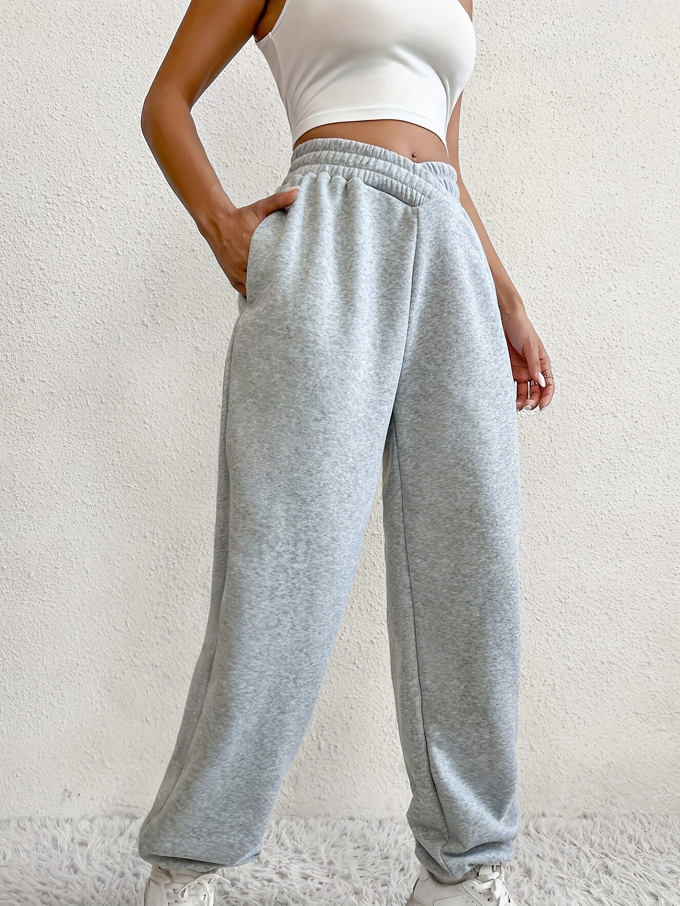 solid loose basic jogger sweatpants versatile comfy pants for fall winter womens clothing details 17