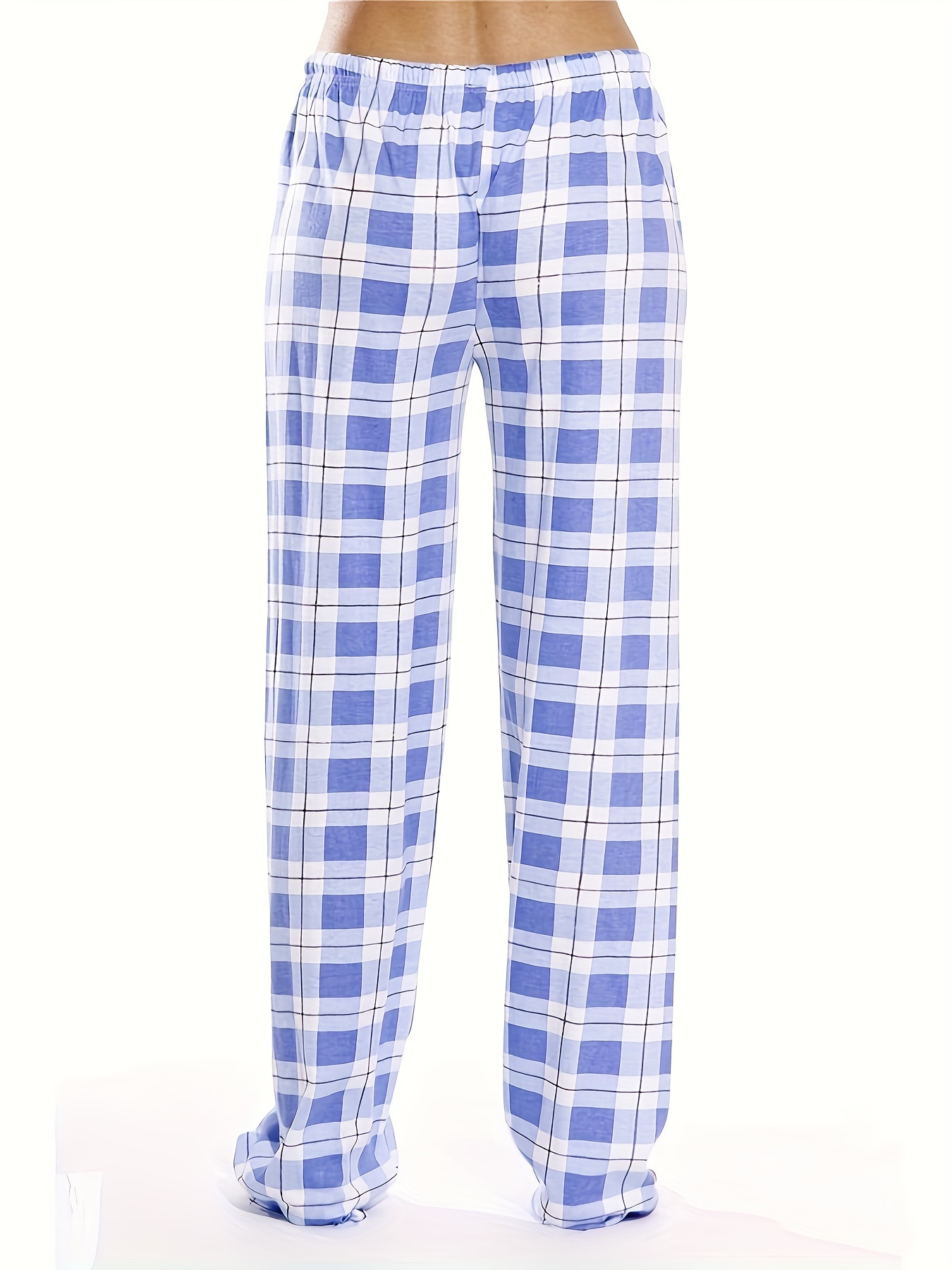 plaid pattern drawstring pants casual wide leg pants womens clothing details 1