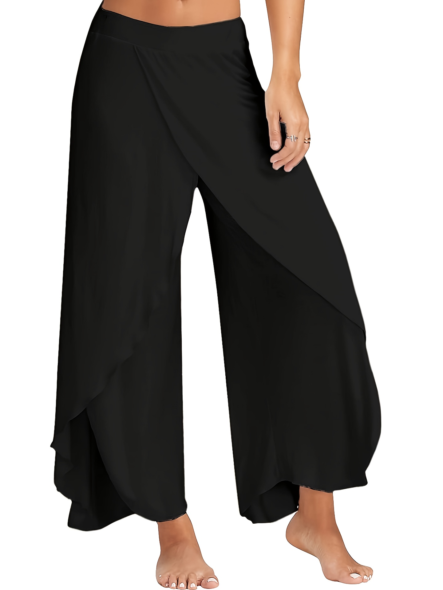 y2k womens pants solid casual high slit flowy layered fashion loose wide leg pants details 25