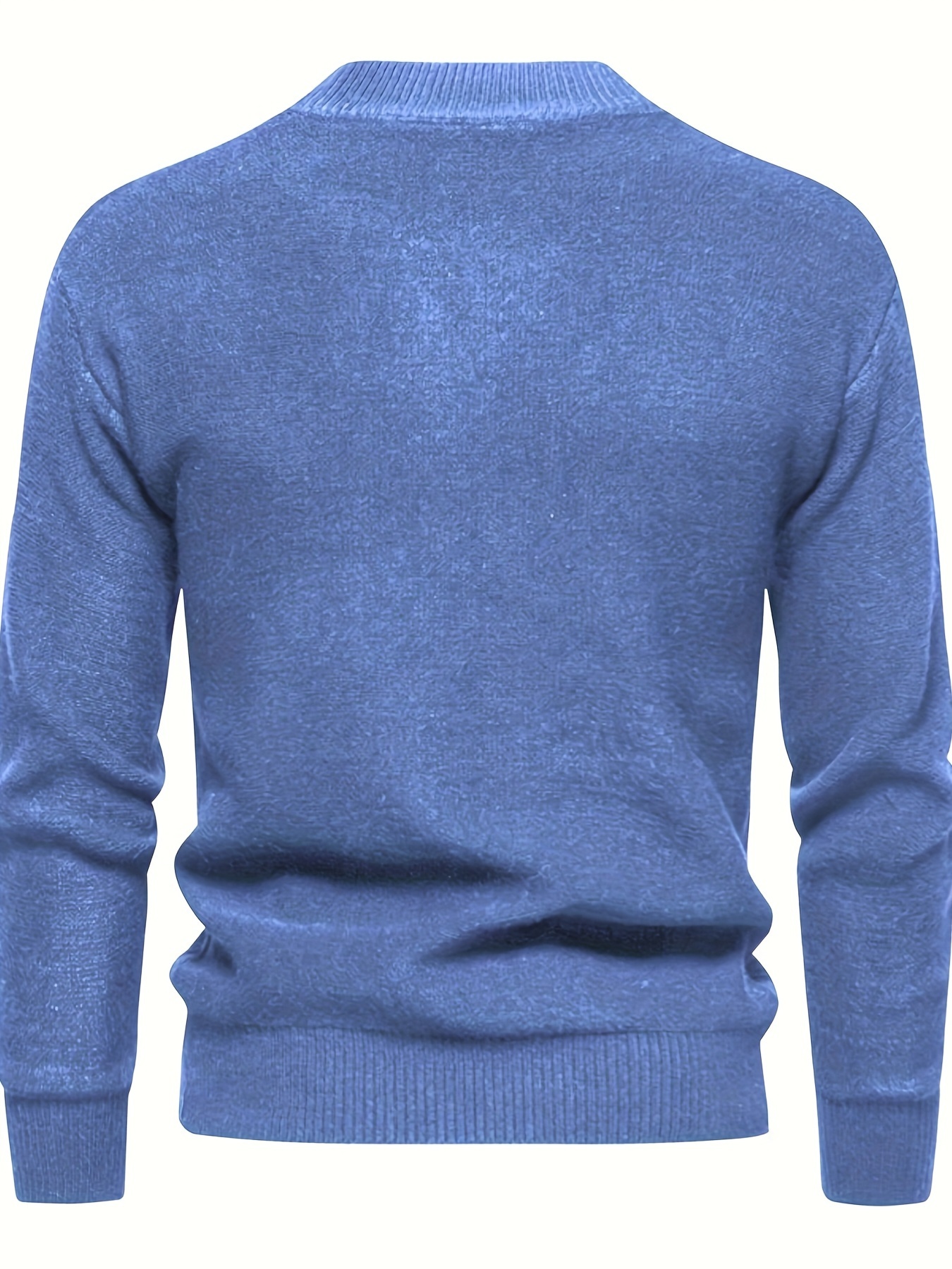 mens stylish solid knitted pullover casual mid stretch breathable long sleeve crew neck top for city walk street hanging outdoor activities details 1