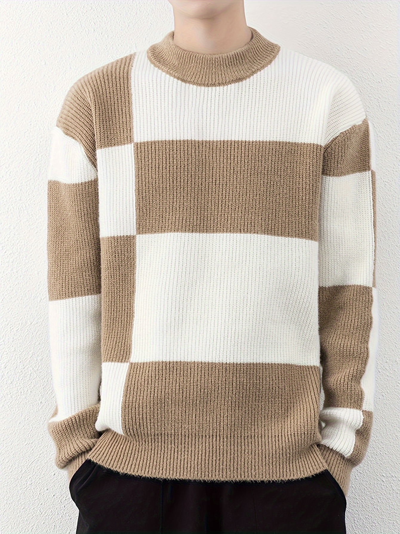 cool knitted sweater for men mens casual retro striped pullover knit sweater streetwear for winter fall as gifts details 0