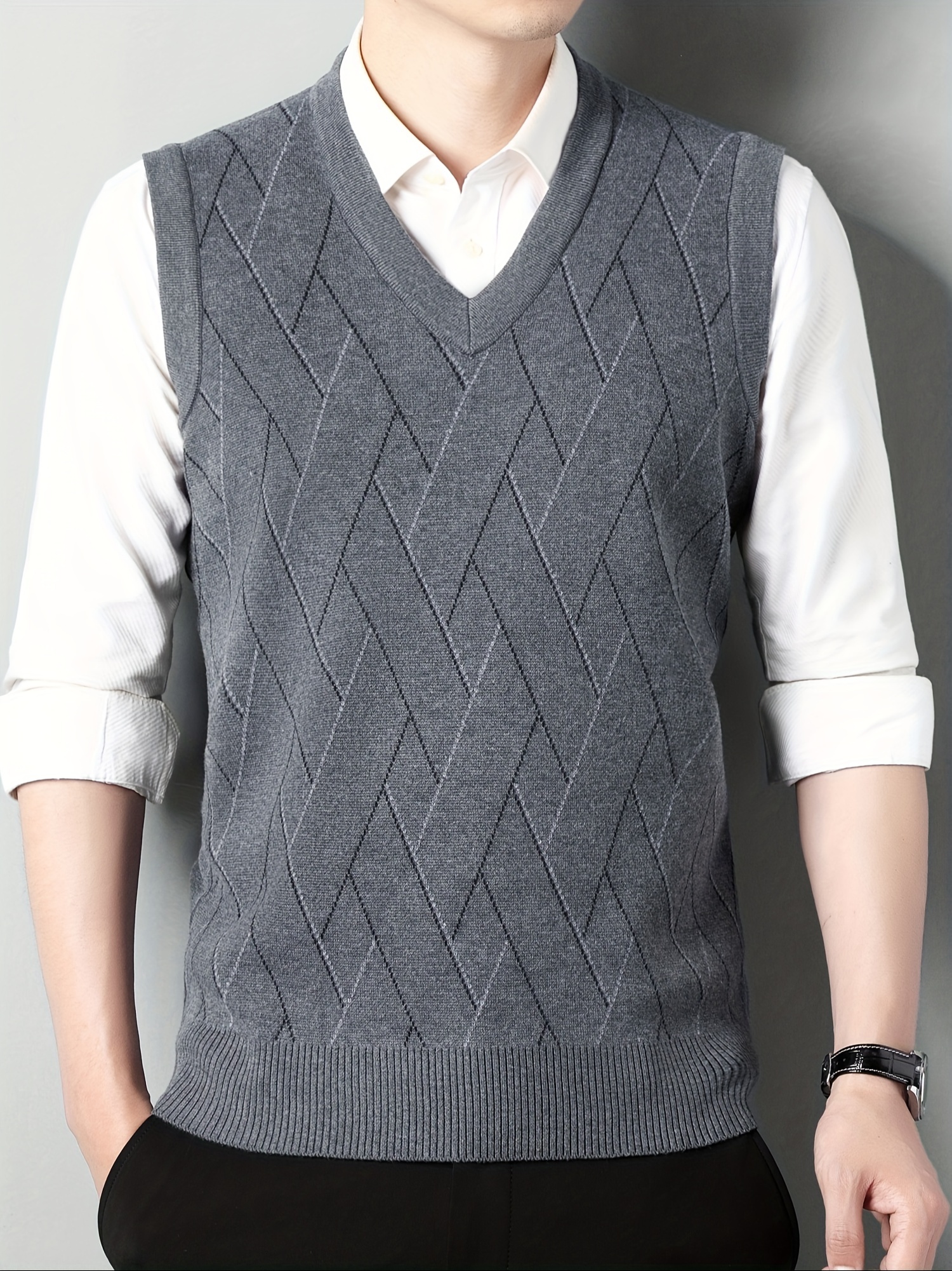 mens v neck cable casual sleeveless knitted sweater vest mens clothing for autumn winter details 2