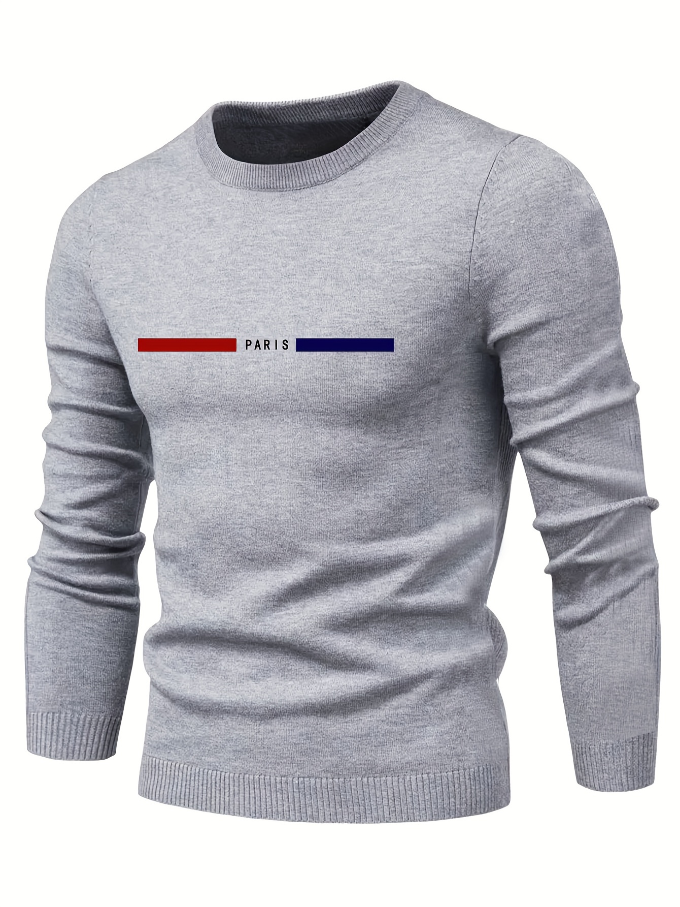 all match knitted paris pattern sweater mens casual warm mid stretch crew neck pullover sweater for men fall winter details 7