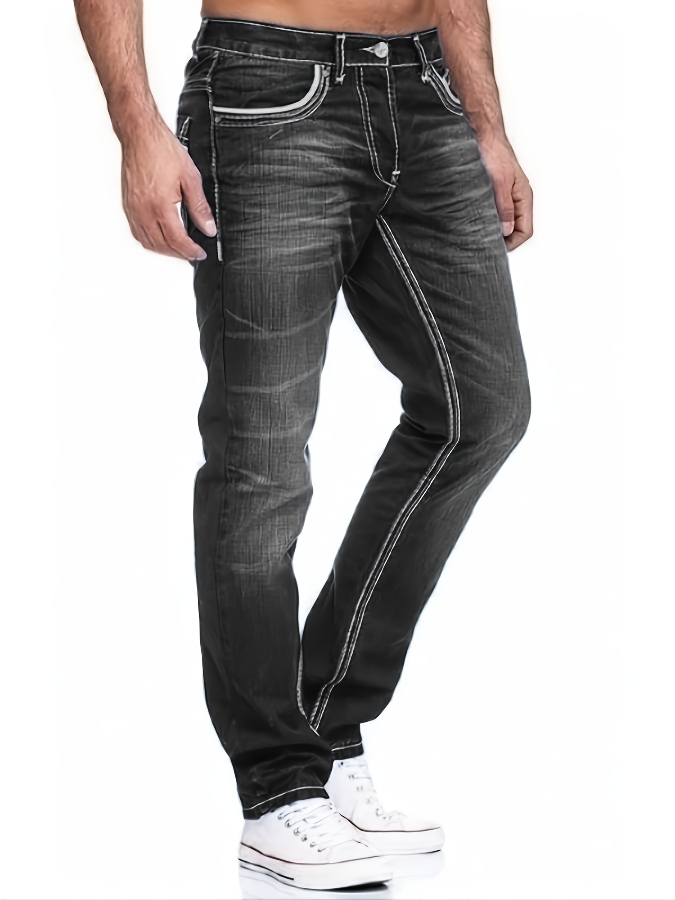 mens comfy street style distressed denim pants with pockets details 9