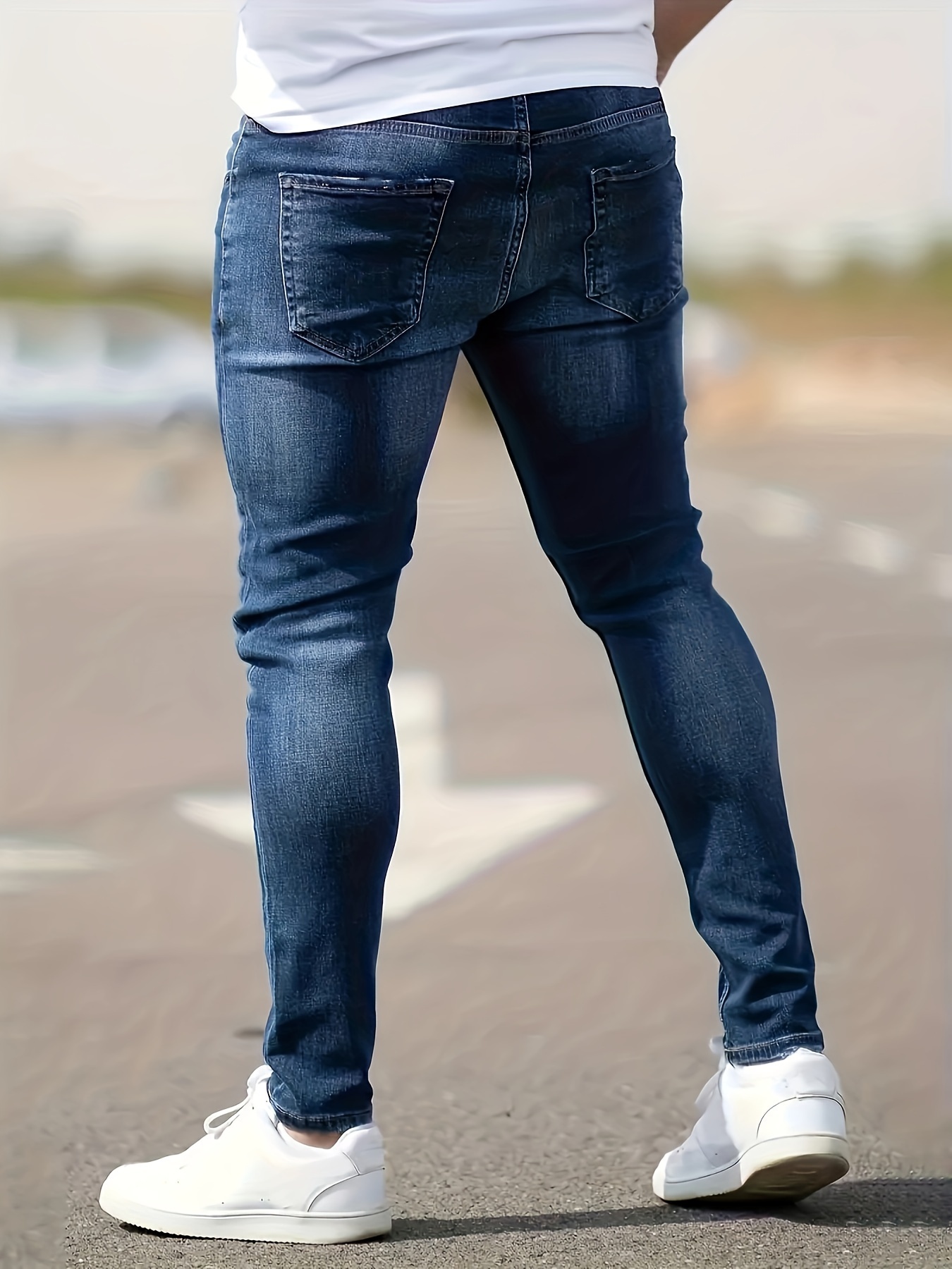 chic skinny ripped jeans, chic skinny ripped jeans mens casual street style medium stretch jeans details 5