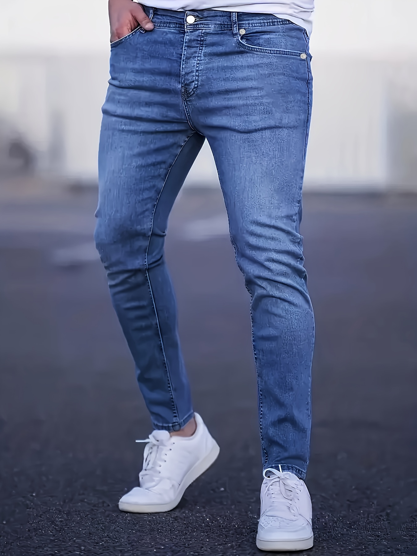 slim fit distressed jeans casual street style medium stretch denim pants details 0