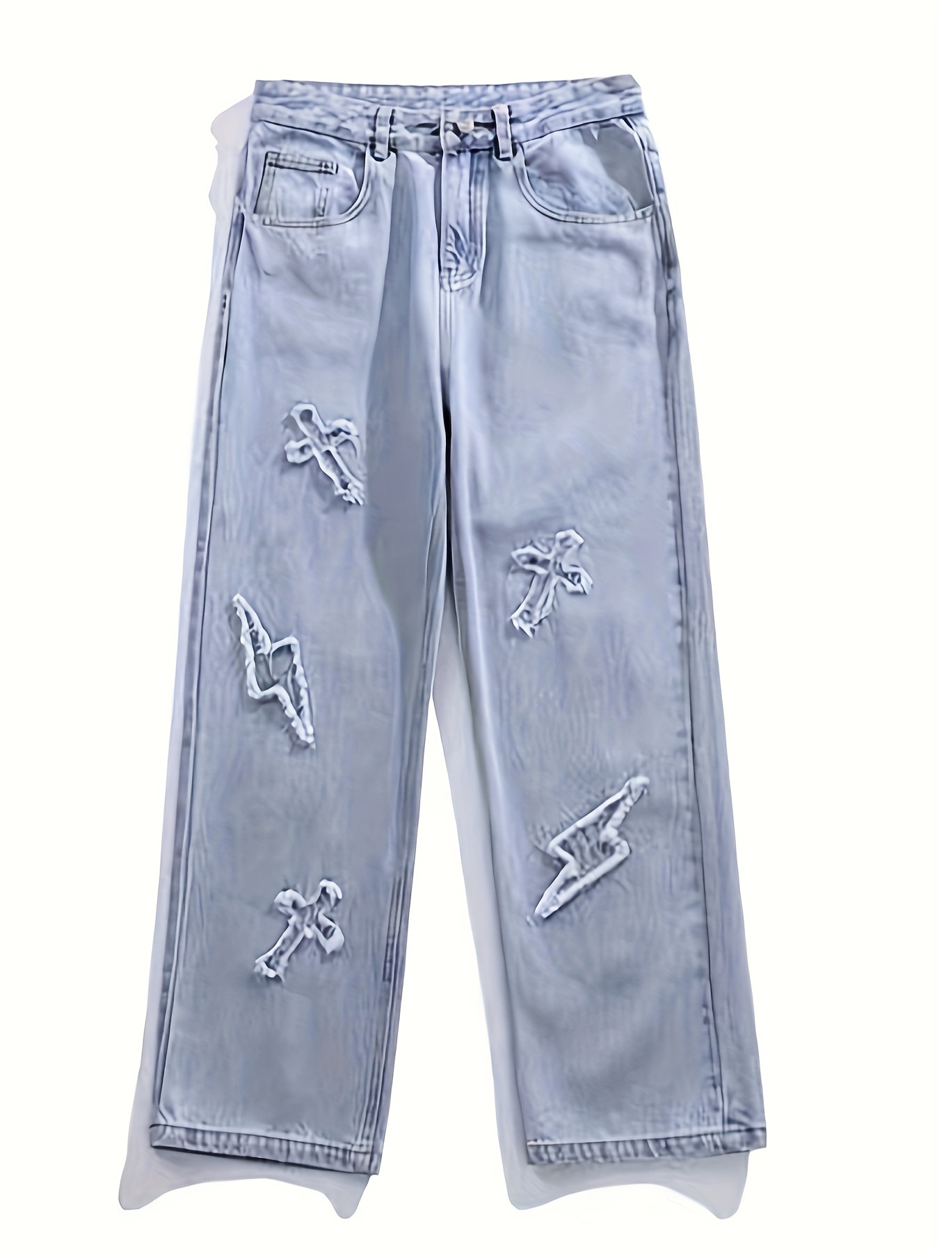 embroidery loose ripped cotton blend jeans mens casual street style distressed denim pants for spring summer details 7