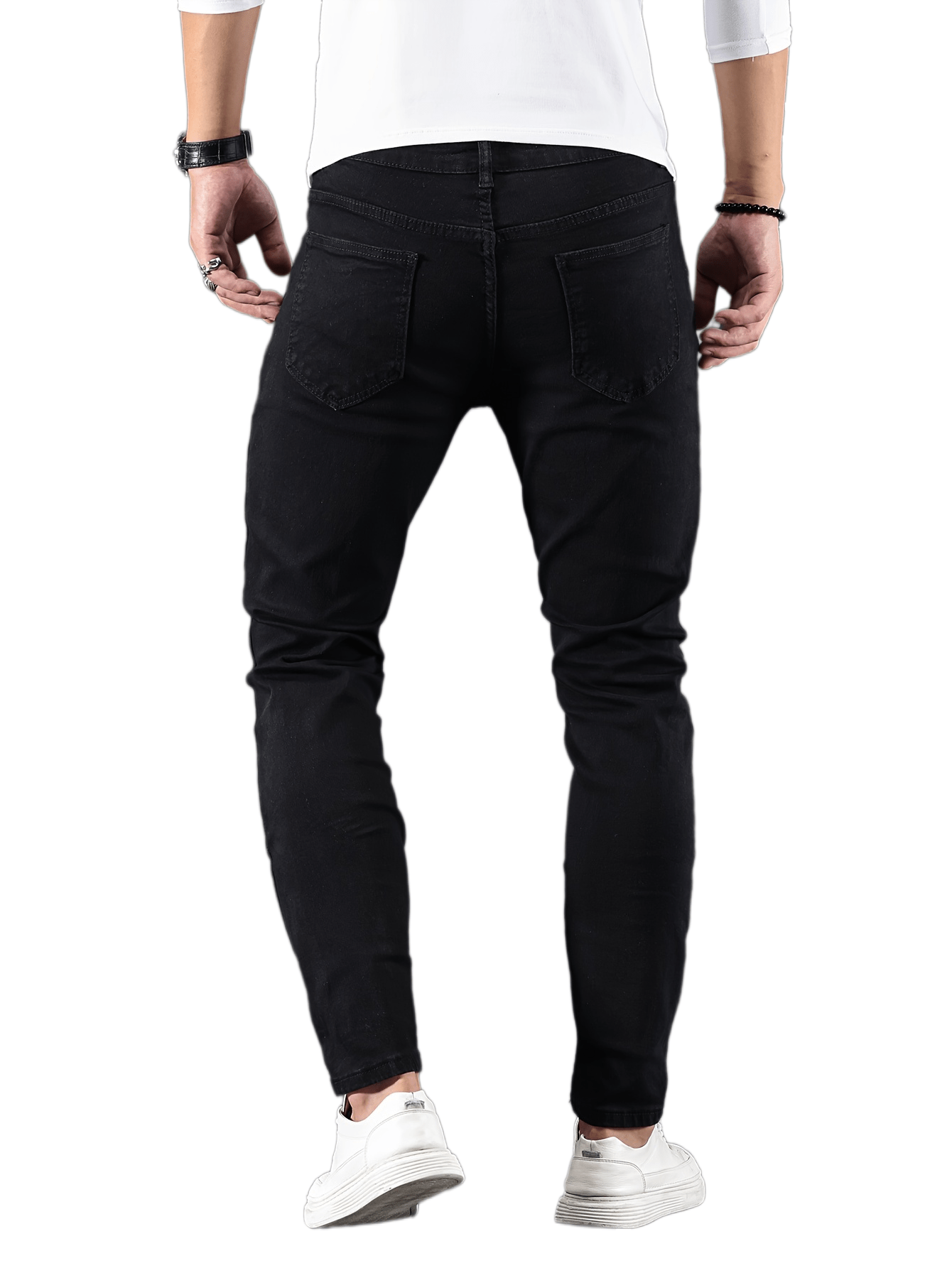 mens casual skinny medium stretch jeans chic street style denim pants details 15