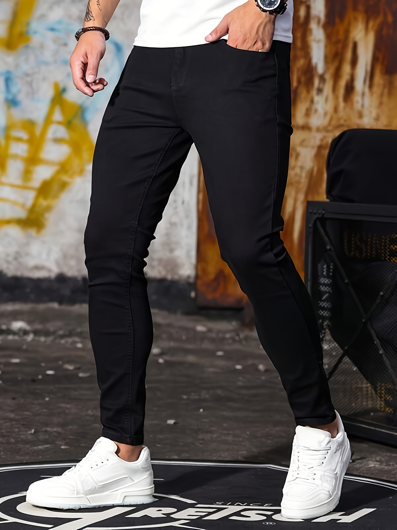 slim fit jeans mens casual street style stretch denim pants details 1