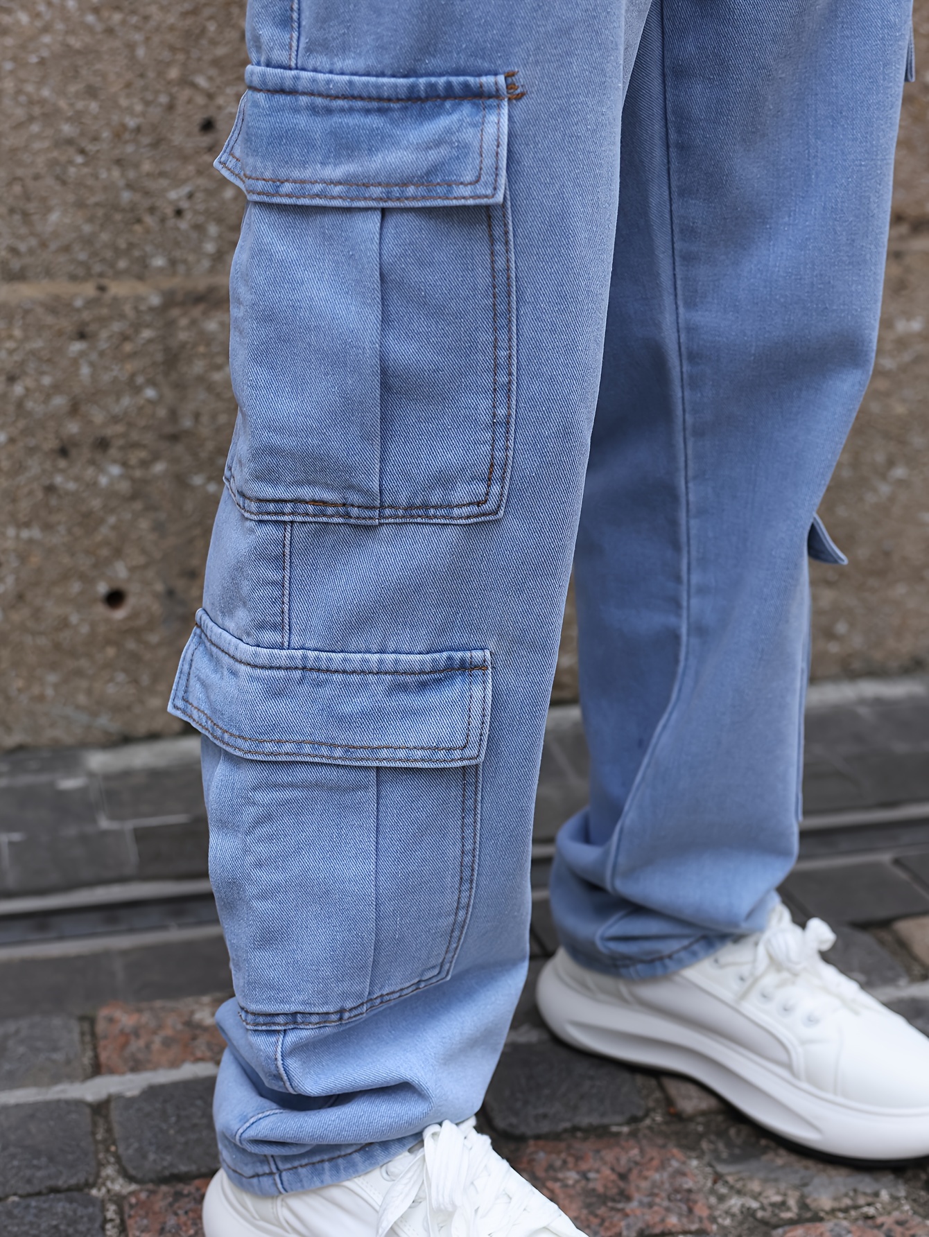 mens multi pocket jeans casual loose fit straight leg jeans details 20