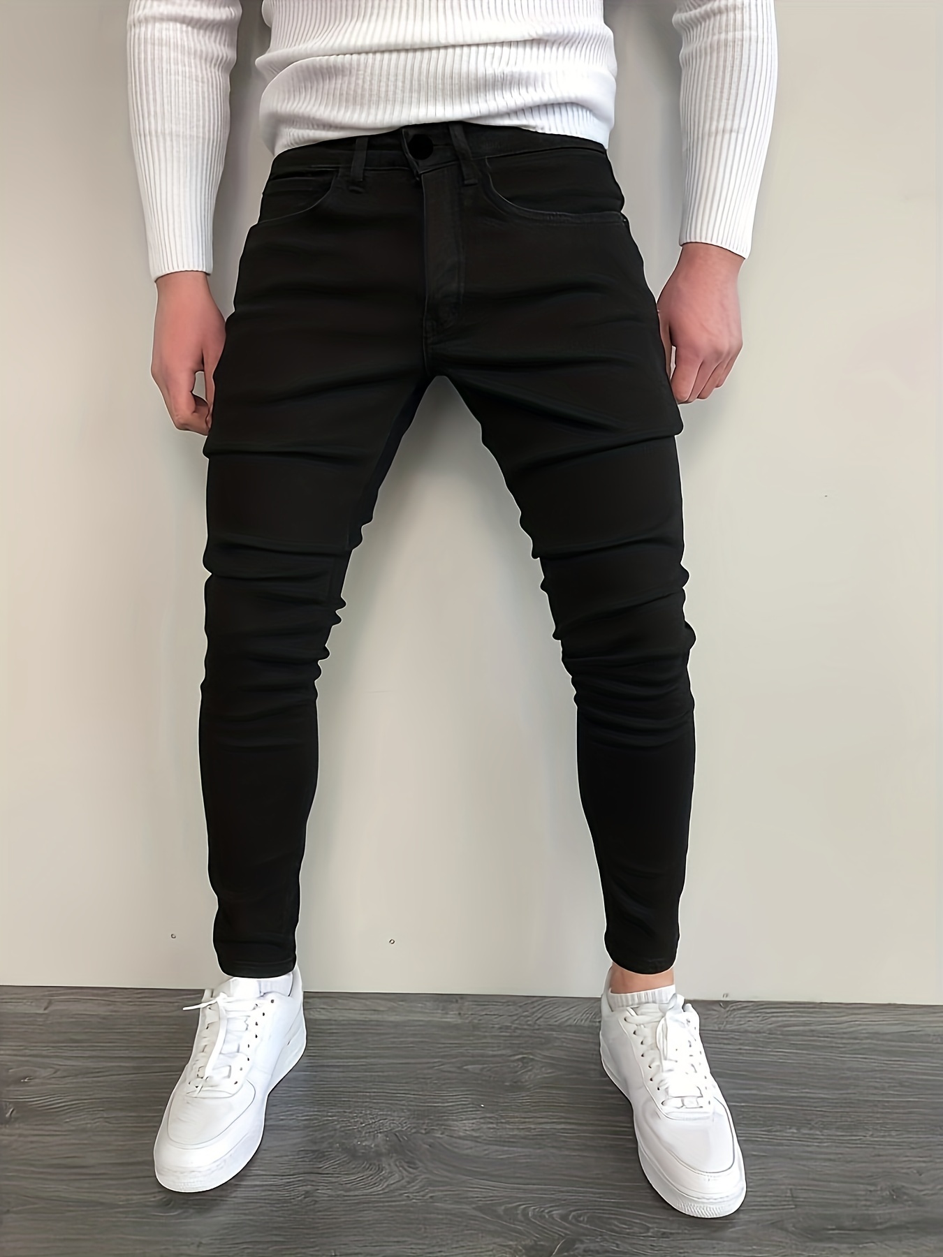 slim fit cotton jeans mens casual street style solid color classic design mid stretch denim pants for spring summer details 11