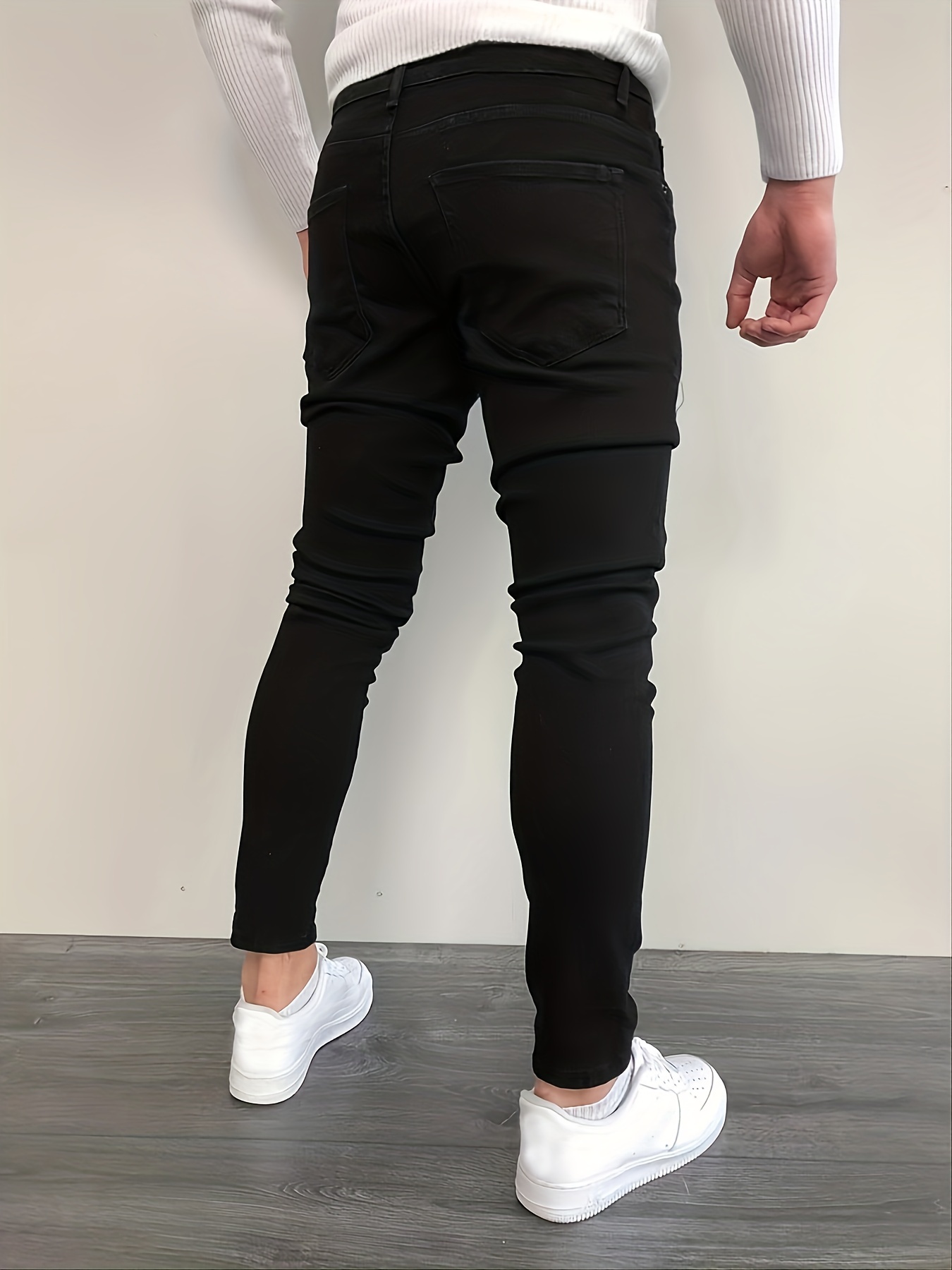 slim fit cotton jeans mens casual street style solid color classic design mid stretch denim pants for spring summer details 12