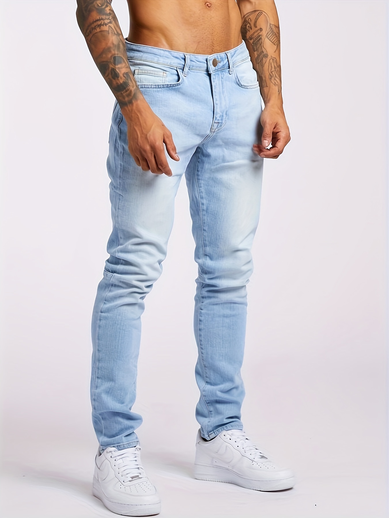 slim fit jeans mens casual street style solid color mid stretch denim pants for spring summer details 7