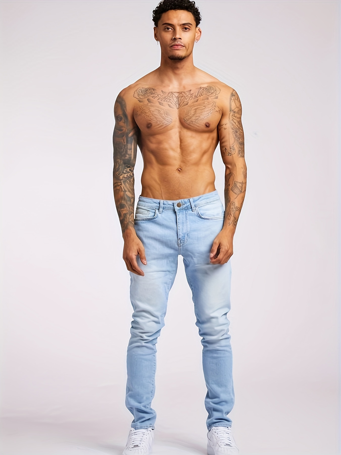 slim fit jeans mens casual street style solid color mid stretch denim pants for spring summer details 8