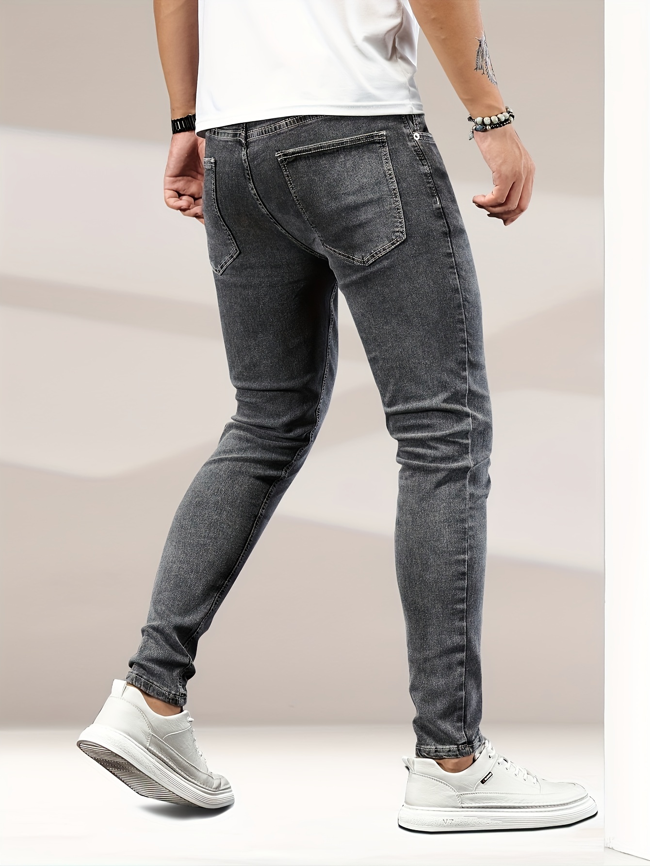 slim fit classic design jeans mens casual street style stretch denim pants details 8