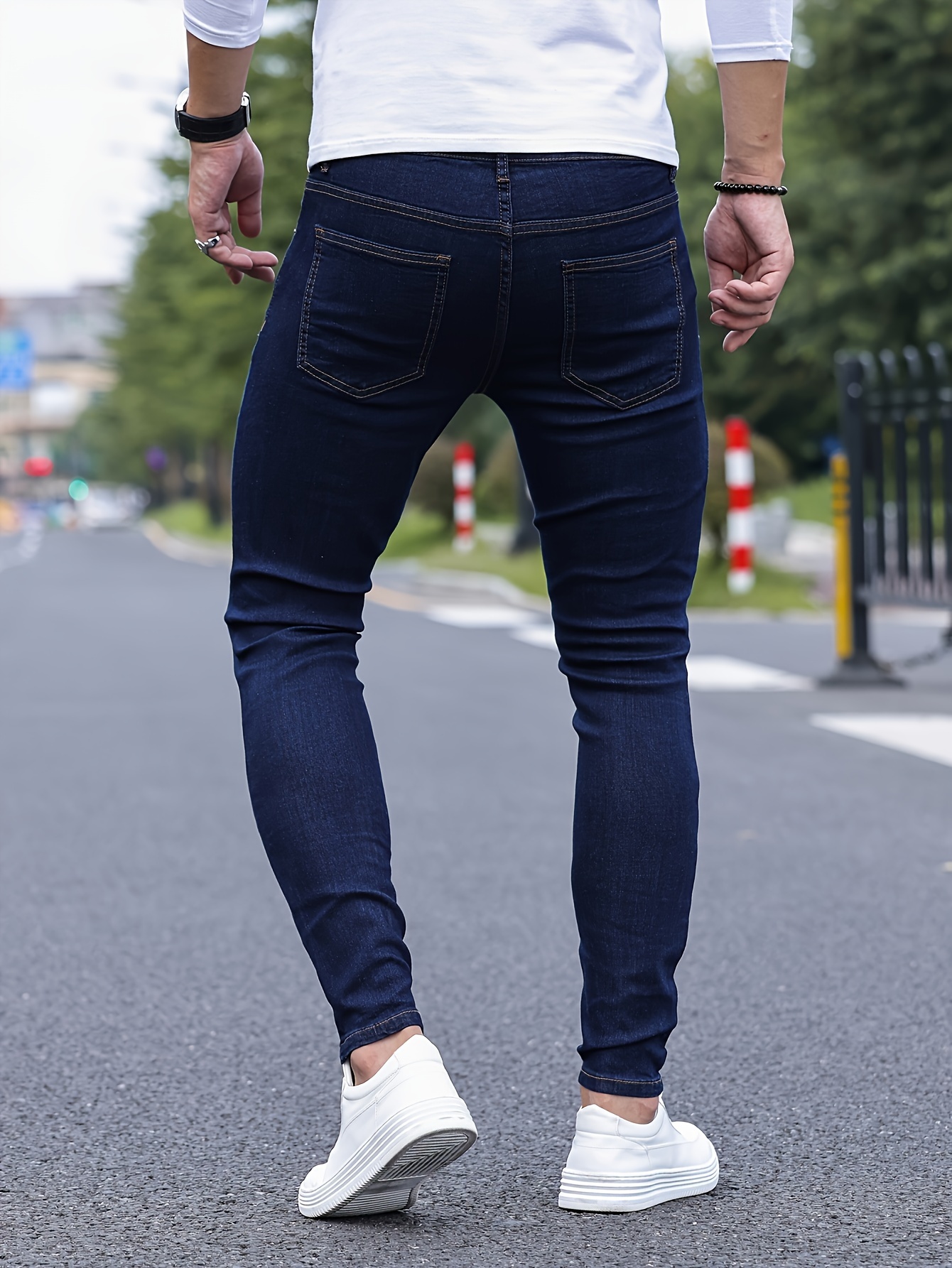 slim fit classic design jeans mens casual street style stretch denim pants details 11