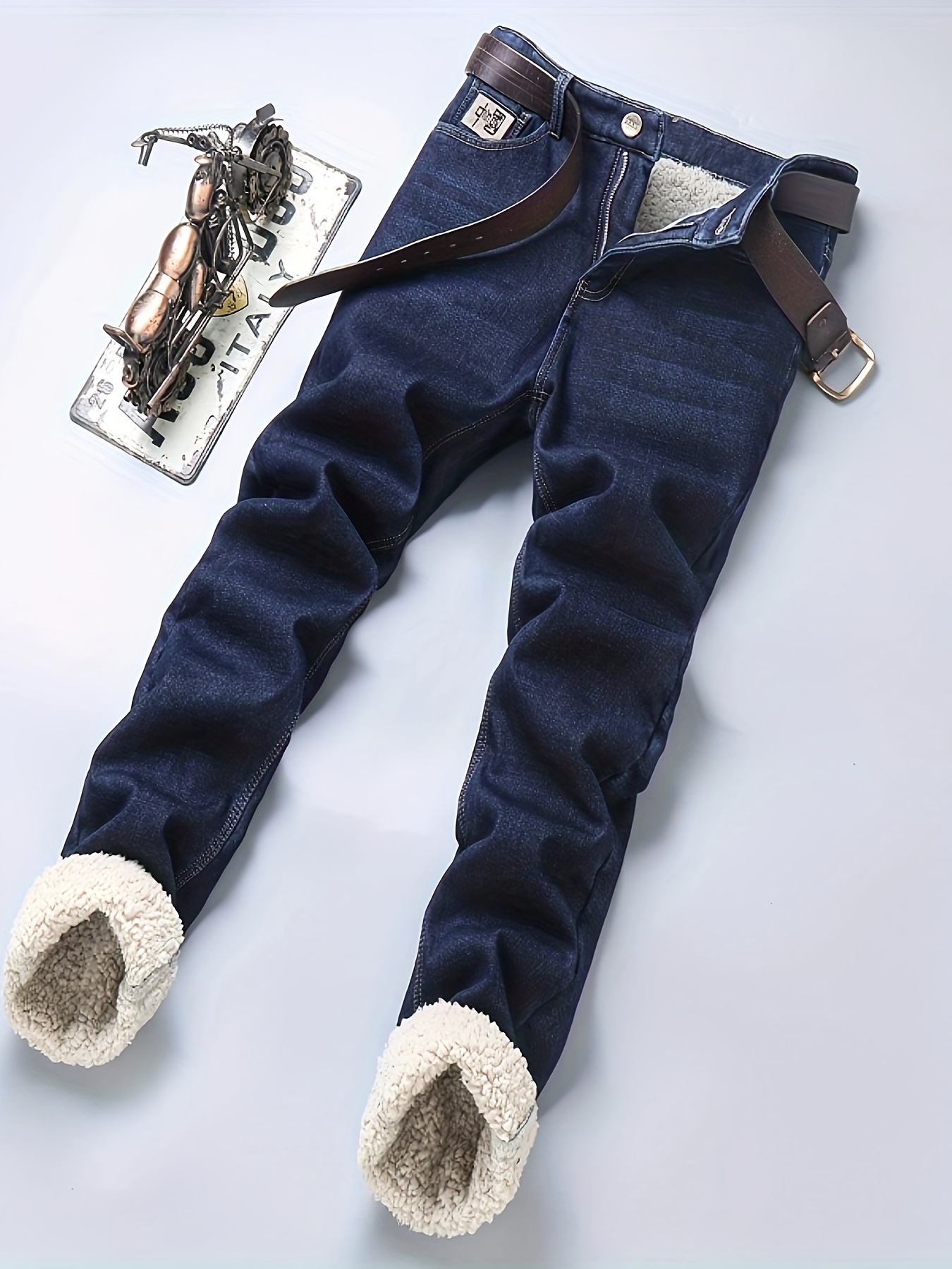 mens casual warm thick jeans classic design stretch straight leg jeans for business details 9