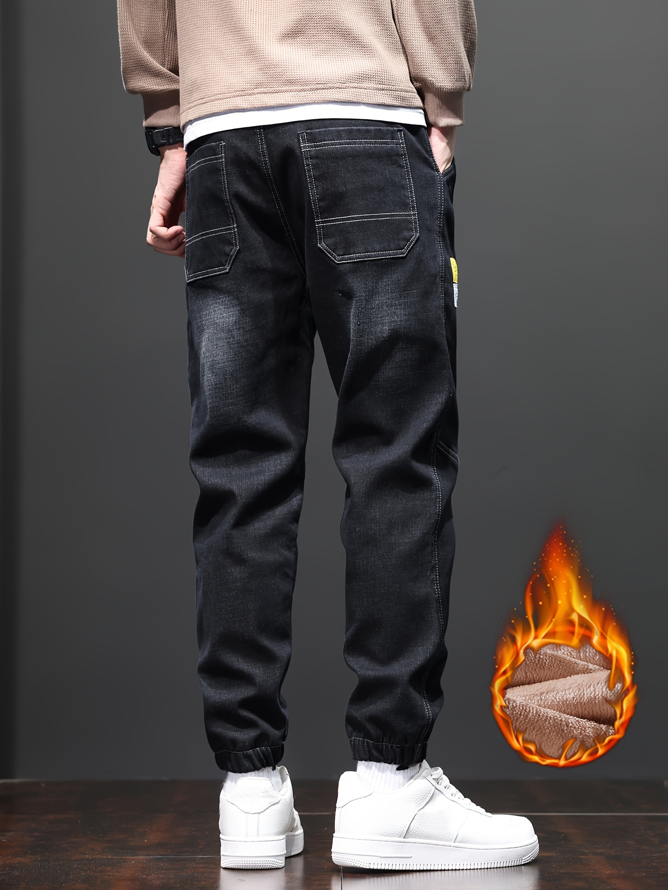 mens warm thick tapered pants casual trendy cropped pants for fall winter details 11