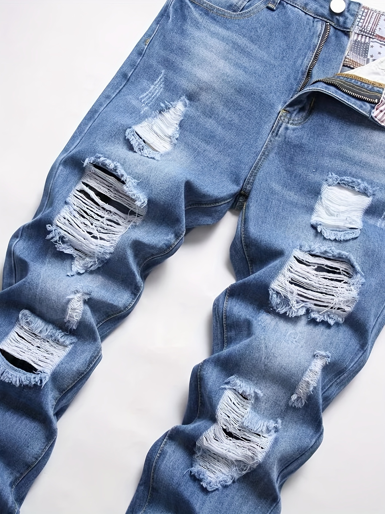 regular fit ripped jeans mens casual street style distressed denim pants for all seasons details 3