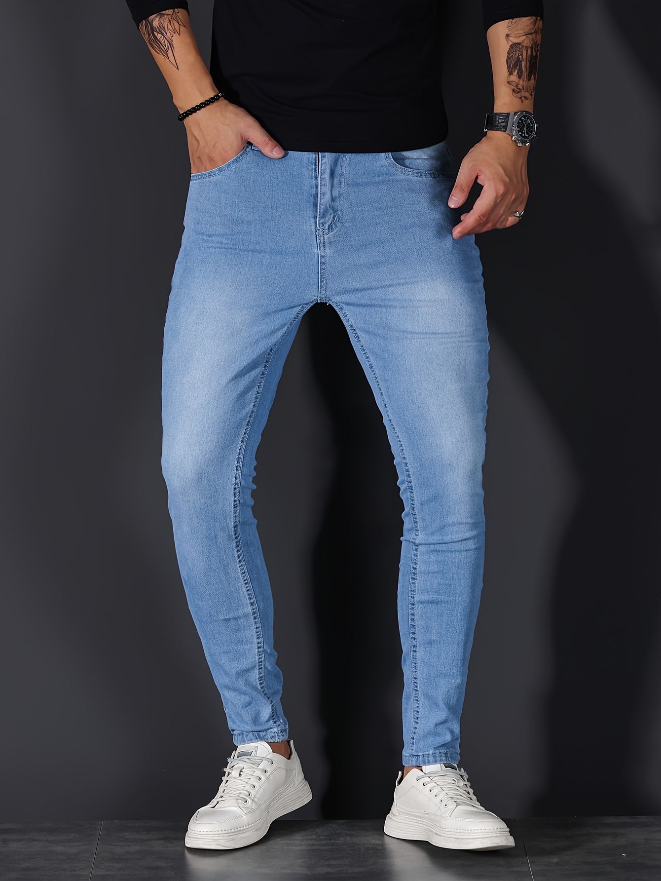 mens slim fit jeans street style distressed medium stretch denim pants details 2