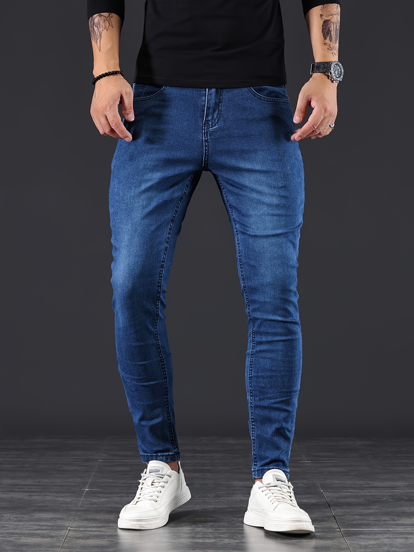 mens slim fit jeans street style distressed medium stretch denim pants details 17