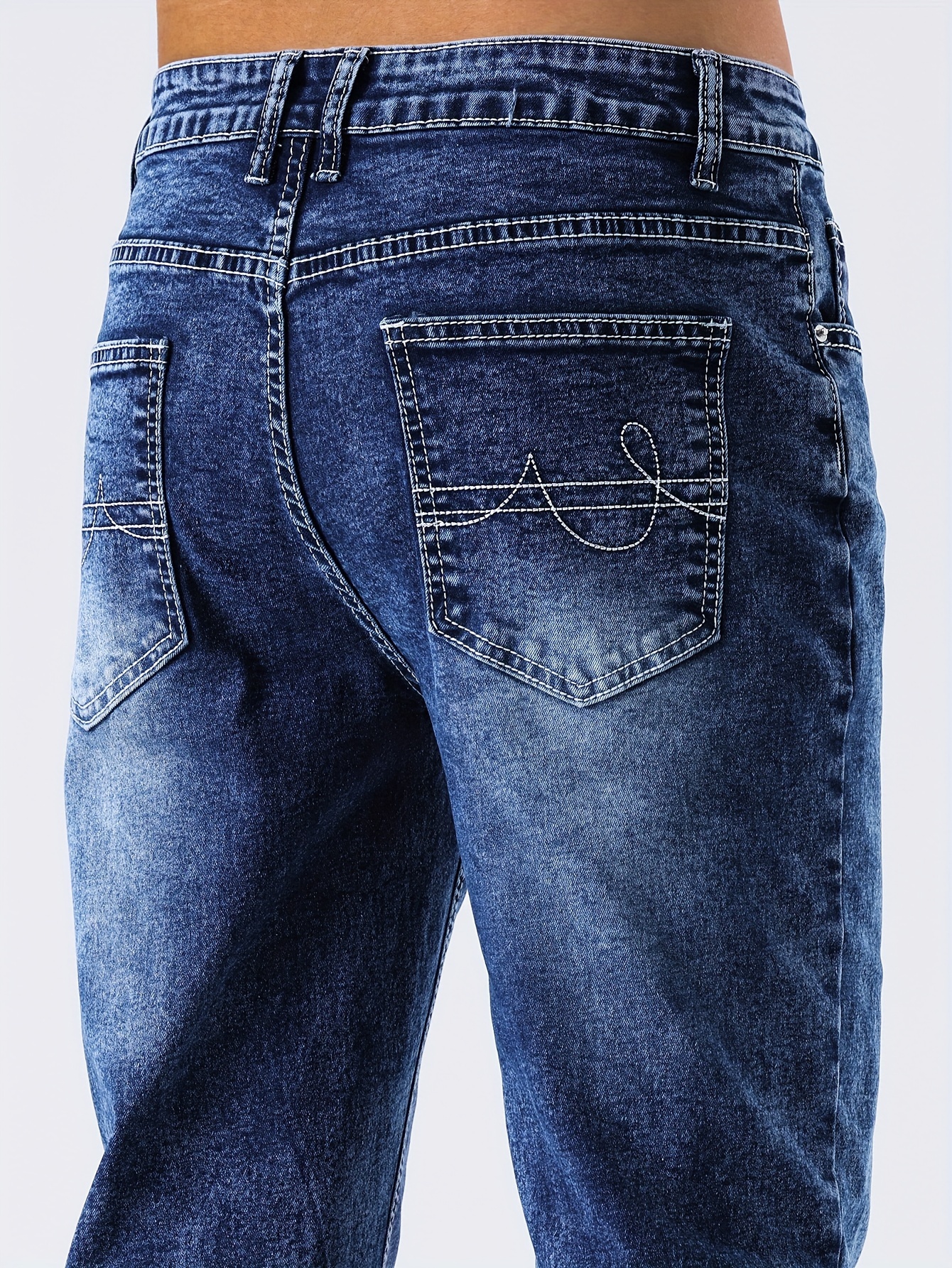 mens casual slim fit stretch jeans chic street style distressed denim pants details 8