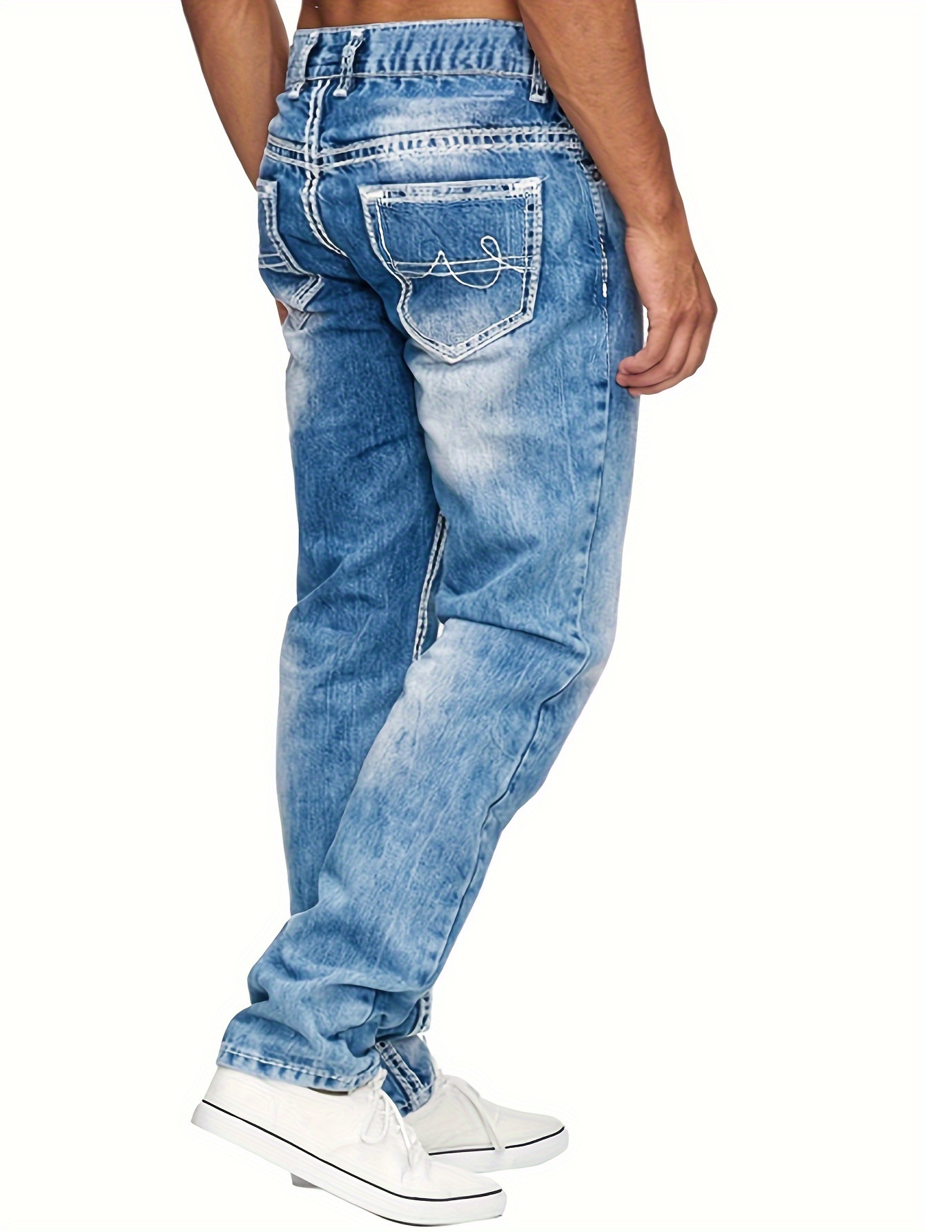 mens casual slim fit stretch jeans chic street style distressed denim pants details 13