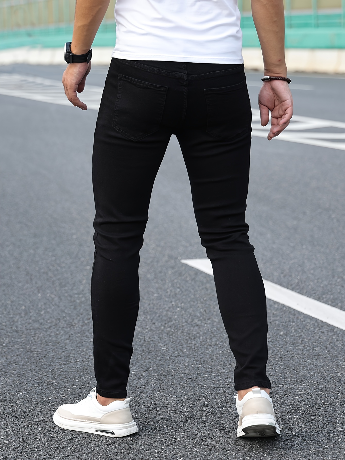 mens classic design skinny jeans mens casual street style stretch jeans details 2